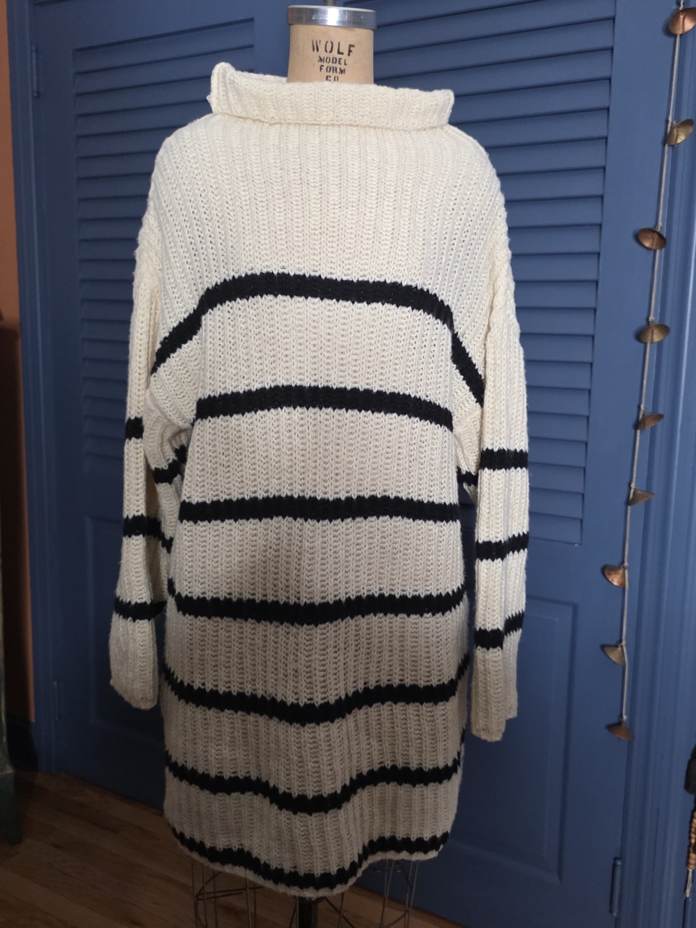 Striped Cream & Black Oversized Cowl Sweater Dress
